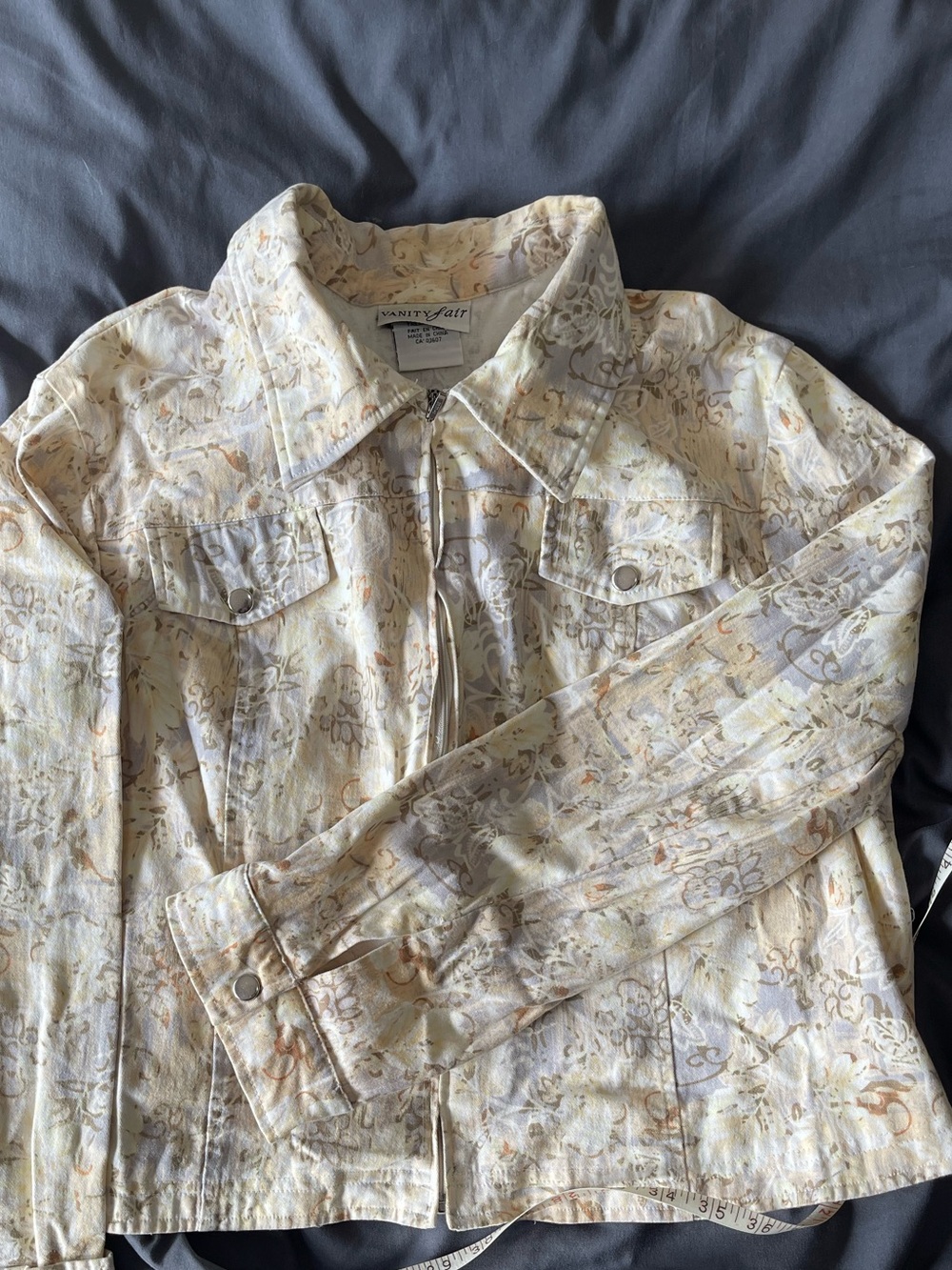 Vintage Vanity Fair Floral Print Cropped Jacket Cream Yellow Cottagecore Granny